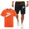 Sommersport-Herrenanzug mit Markenlogo, bedruckt, lässig, 100 % Baumwolle, schwarzes T-Shirt, Shorts, 2-teilige Jogging-Atmungsaktive Kleidung