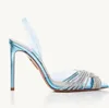 Marca de luxo de verão gatsby sandálias sapatos para mulheres bombas de slingback Crystal redemoinhos pvc toecaps pontuais lady saltos altos eu35-42