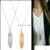 Colares pendentes Moda Feather for Women Long Sweater Chain Jewelry Gifts Pingentes de folhas Colar vipjewel Drop Del Del Vipjewel Dhyjm