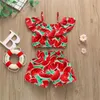 1 6 Year Old Toddler Baby Girl Clothes Watermelon Sunflower Print Ruffle Drop Shoulder Strap Top Shorts 2 Piece Summer Set 220620