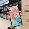 Luxury Square Flowers Anel Casos de telefone para Samsung Galaxy A51 A71 S20FE A02S A21 A11 A325G Nota 20 S10 S21 S20 Ultra Plus S10E Tampa