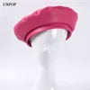 Uspop automne hiver chapeaux femmes bérets couleur unie en cuir Pu béret chapeau Rose rouge bérets J220722