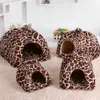 Питомник Складная мягкая зимняя леопардовая кровать для собак Strawberry Cave Dog House Cute Nest Fleece Cat Housethe