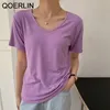 qoerlin urean u الرقبة قصيرة الأكمام tshirt نساء الصيف فضفاضة الستار الستار الصلبة القمم الأساسية البيضاء القمصان السوداء فتاة 210412