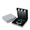 18x18x4.4cm Velvet LED Jewelry Box Necklace Earring Ring Gift Box Jewellery Set Display Storage Case H220505