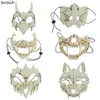 Party Long Teeth Demon Samurai White Bone Wolf Dragon Tiger Houjuu Nue Mask Cosplay Halloween Props Accessor 220611