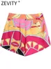 Zevity Mujeres Vintage Contraste Color Impresión Bermudas Shorts Lady Side Zipper Casual Slim Chic Pantalone Cortos P425 220509