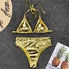 Maiô feminino dourado e prateado brilhante, 1 peça, roupa de banho, gola em v, roupa de banho, monokini