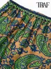 TRAF Women Fashion Side Mobilets Totem Print Wide Leg Pants Vintage High Finastic Weist مع بنطلون أنثى الرباط Mujer 220812