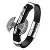 Charm Bracelets Fashion Handmade Cross Wide Cuff Stainless Steel Genuine Leather Men Axe & Bangles For Women JewelCharm