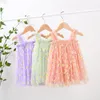 Flower Embroidery Girls Dress Summer Baby Sling Tulle Pettskirt Sweet Lace Kid Princess Dresses Party Vestidos Para Clothes 1-6T 220422