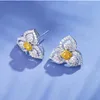 Stud Fashion Flower 925 Sterling Silver Ear Studs Earrings Yellow Topaz Gemstone Wedding Korea Jewelry For Women WholesaleStud Mill22