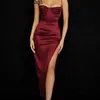 Азиатское летнее атласное платье вырезано боковая сплит -спагетти, ремешкой, подготовленная макси -платье, элегантная вечеринка сексуальная халата Femme 220511