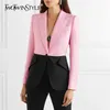 Twotyle HIT COLAL PATCHWORK BLAZER للنساء من الياقات ذات الأكمام الطويلة الأنيقة معاطف أنثى الأزياء الصيفية LJ201021