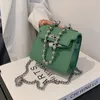 الأزياء البسيطة حقيبة crossbody جودة عالية بو الجلود المرأة سلسلة samll رفرف الفاخرة الأخضر الكتف رسول حقيبة