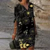 Mulheres elegantes vestido de verão vintage impressão vneck meia manga aline vestido de verão moda feminina vestidos soltos 220530