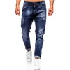 Herr jeans mode europeiska män blå smala och fashionabla hål leggings denim byxor manliga byxor