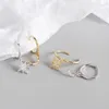 Stud 100% 925 Sterling Silver Classic Geometric Earrings Asymmetric Star Moon Female Korean Jewelry For Woman GiftStud Kirs22