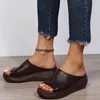 Ladies Leather Sole Slippers Women Sexy High Heel Mules s Black Peep Toe Platform Emal Slip on Wedges Sandals Shoes 2206087991715