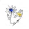 Offene, verstellbare, drehbare Ringe, Diamant-Sonnenblumen-Augen-Dekompressions-Damen-Mikro-Inlay-Zirkon-Blumen-Ring-Band, feiner Modeschmuck, Geschenk