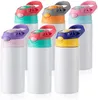 5 couleurs sublimation tasses enfants gobelet biberon gobelets 12 oz bouteilles d'eau blanches avec paille et couvercle portable