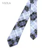 Klasyczny Jacquard w kratę w kratkę w paski 6 cm poliestrowy niebieski samiec Slim Tie krawat chude smoking koszula cravat dla mężczyzn akcesoria