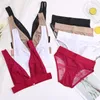Bras Sets Sexy Floral Perspective Bra Set Lace Women Underwear Seamless Deep V Tops Lingerie Female Bralette S-XXL