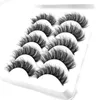 Cílios Falsos 5Pairs 3D Faux Mink Hair Multilayer Fluffy Volume Completo Composição Cílios Handmade Resolable Natural Wispy