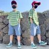 Roupas conjuntos de verão garotos meninos camiseta shorts 2pcs traje esportivo infantil Teenager coreano Soly Tracksuits de 5 a 14 anos.