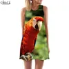 Dames tanktop jurk mooie macaw 3d geprinte papegaai bedrukte jurk kort vrouwelijk vest harajuku mouwloze straatjurk w220616