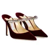 Mule Women's Wedding Party Dress Bridal sandals Stiletto Heels Ankle Strap Pearls & Strass Sexy Pumps Pointed Toe Women Footwear