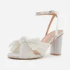 Bow Stylish Comfortable Ivory Wedding Shoes for Bride Chunky High Heel Women Sandals Summer Open Toe Flock Cloth Block Ladies Party Evening Sandal Solid Color