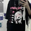 NiceMix Vintage Anime Cartoon T-Shirt Damen Kleidung Gothic T-Shirt Streetwear Print lose Tops Koreanisches Sommer schwarzes T-Shirt 220321