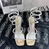 Rene Caovilla 10 cm stilett High Heel Sandals Crystal Karung Wine Red Snakelike Twining Rhinestone Sandaler Kvinnor Summer Top Quality Thick Heels skor Största 43