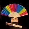 Rainbow Folding Crafts Bamboo Silk Tyg Fans Festival Decoration Stage Performance Dance Fan 0426