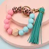 Favor Frosted Wooden Bead Bracelet Keychain Fashion Pattern Tassel Pendant Bracelets Women Girl Key ring Wrist Keyring Handbag Ornaments