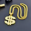 Hänge halsband megin gul guld pläterad hip hop us dollar pengar symbol lyxig rik krage kedja halsband för män kvinnor mode juvelrypen