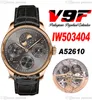 V9f 503404 Sürekli Takvim A52610 Otomatik Erkekler İzle Gül Altın Gri Dial Number Markers Moon Faz Güç Rezervi Siyah Leathe259o