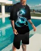 남성용 트랙복 여름 남자 남성 트렌드 보디 빌딩 스트라이프 트랙복 해변 시원한 짧은 슬리브 3D 프린트 스포츠 스트리트웨어 그래픽 티셔츠 sh