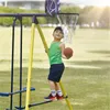 5 in 1 Outdoor Tolddler Swing Set for Backyard Playground Swing Sets with Steel Frame Silde Seesaw Swing and Basketball Hoop For Kids Outdoor Fun MS281008AAC