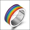 Anillos de banda Joyas de 9 mm Rainbow Ring Fashion Unisex Titanium Acero inoxidable Finger For Man Women Pareja de participación de mujeres Regalos Drop entrega