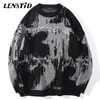 Lenstid män hiphop stickade jumper tröjor brev broderi tryck streetwear harajuku höst hipster casual lös tröjor