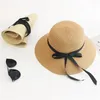 Wide Brim Hats Simple Summer Parent-child Beach Hat Foldable Casual Panama Bowknot Straw Cap Girls Sun Fashion ProteWide