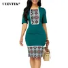 Letnia sukienka Kobiety 2021 swobodny rozmiar Slim Slim Ethnic Print Office Bodycon sukienki Vintage Sexy India Kobiety sukienki 210302