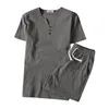 Men's Tracksuits Tux Linen Large Size Cotton Solid Set Color Casual Short-Sleeved Mens T-Shirt 2 Piece Sweat Suit For Men Young MenMen's