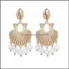 Pendientes de acero inoxidable hipoalergénicos Shell Pearl Concha de aleación europea y americana para mujeres Niñas Entrega de gotas 2021 Joyería de encanto Vo6L5