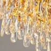 Lustre de cristal luxuoso para sala de jantar Cozinha moderna Cristal Indoor Lâmpadas de Pendurar Retângulo Gold Levado Luz de Luz Luminárias