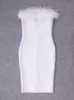 Beaukey beyaz seksi kadınlar hl bandaj elbiseleri vücut kesme tüyleri kulüp siyah askısız ünlü vestido diz uzunluğu 220608
