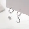 Hoop & Huggie Silver Color Shiny CZ Star Moon Asymmetric Earrings For Women Girls Gold Party Jewelry Gifts S-E1360Hoop Kirs22