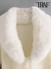 TRAF Women Fashion with Tie Faux Fur Term Cardigan Sweater Cardigan Vintage Long Sleeve Ender Ofter.